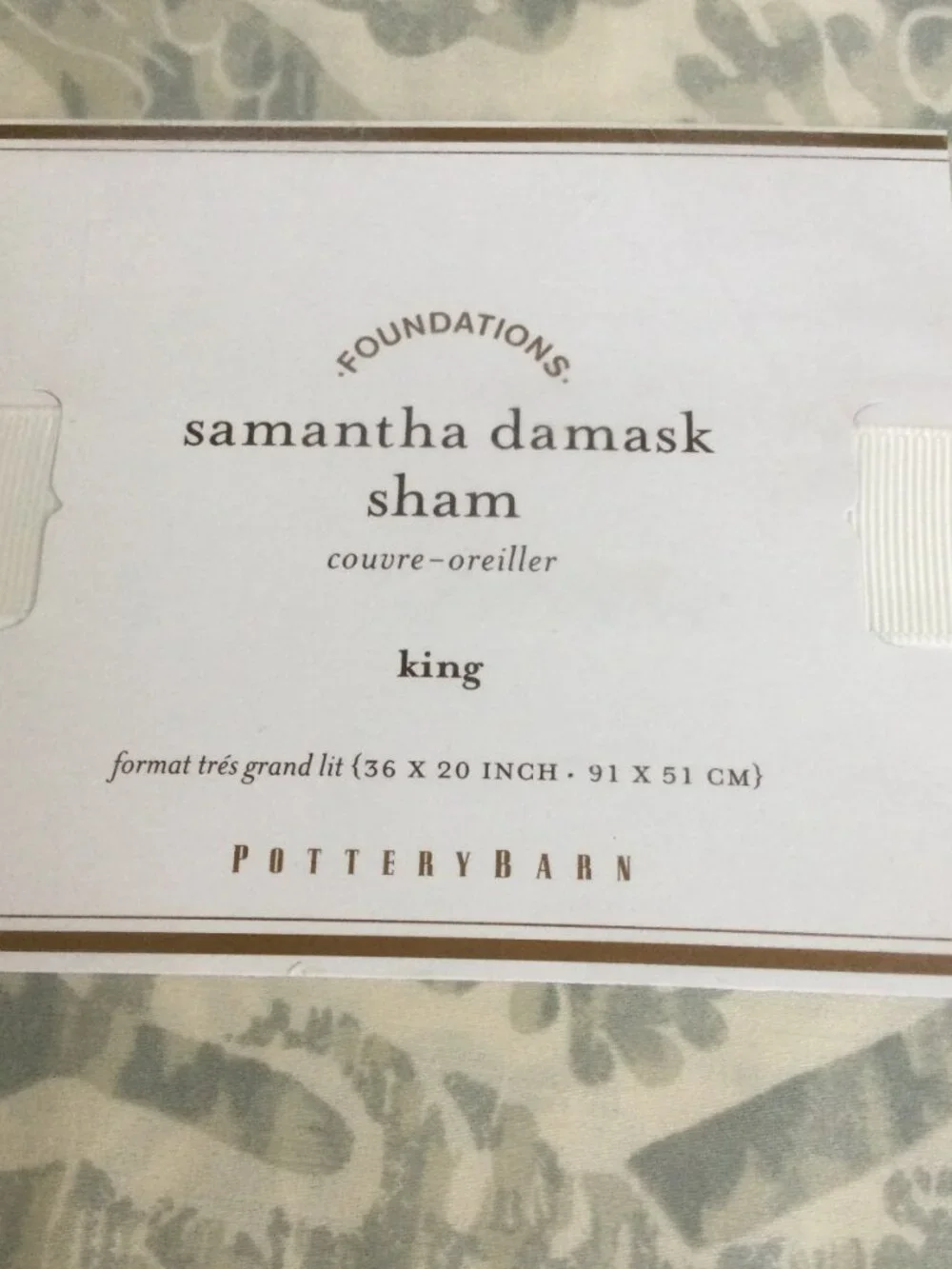 NEW Pottery Barn Foundations Samantha Damask King sham Set 2 Grey Ivory Cotton
